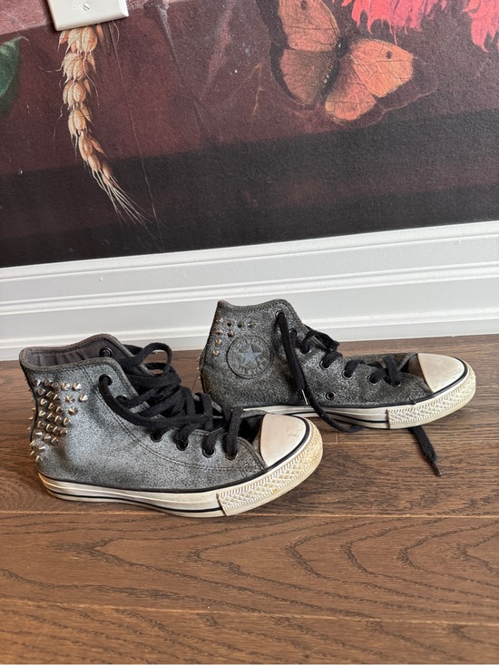 Converse Shoes - Converse All Star Distressed Suede Gray High-Top Sneakers with Stud Accents